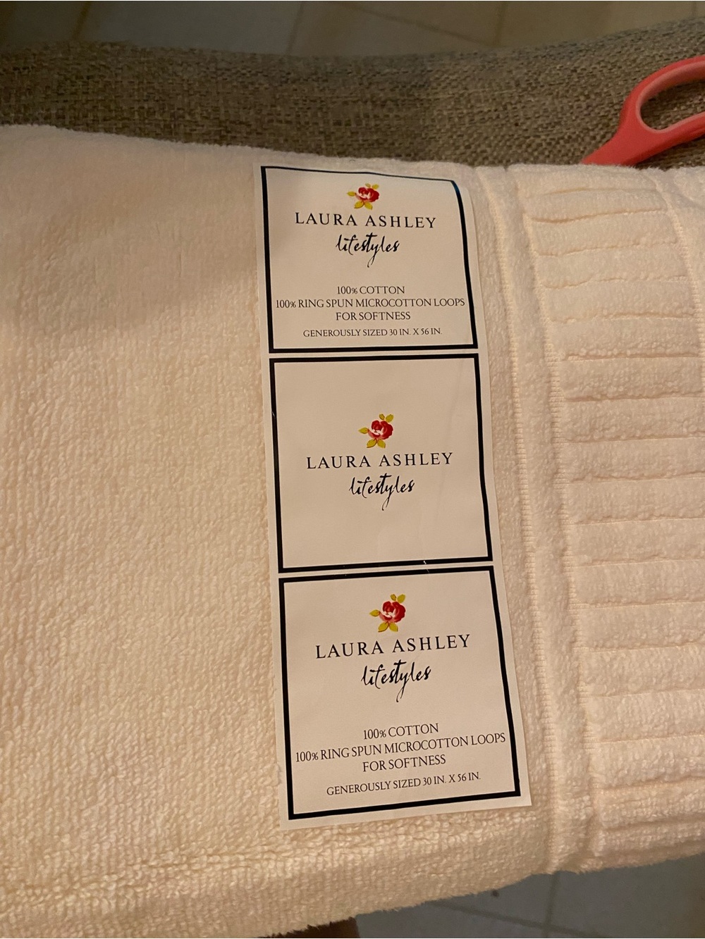 Laura Ashley Cream Bath Towels - Set of Plush Cotton